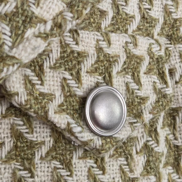 WALTER Green Cream Houndstooth Wool Blend Tweed Cropped Jacket Size 4 - Picture 8 of 12